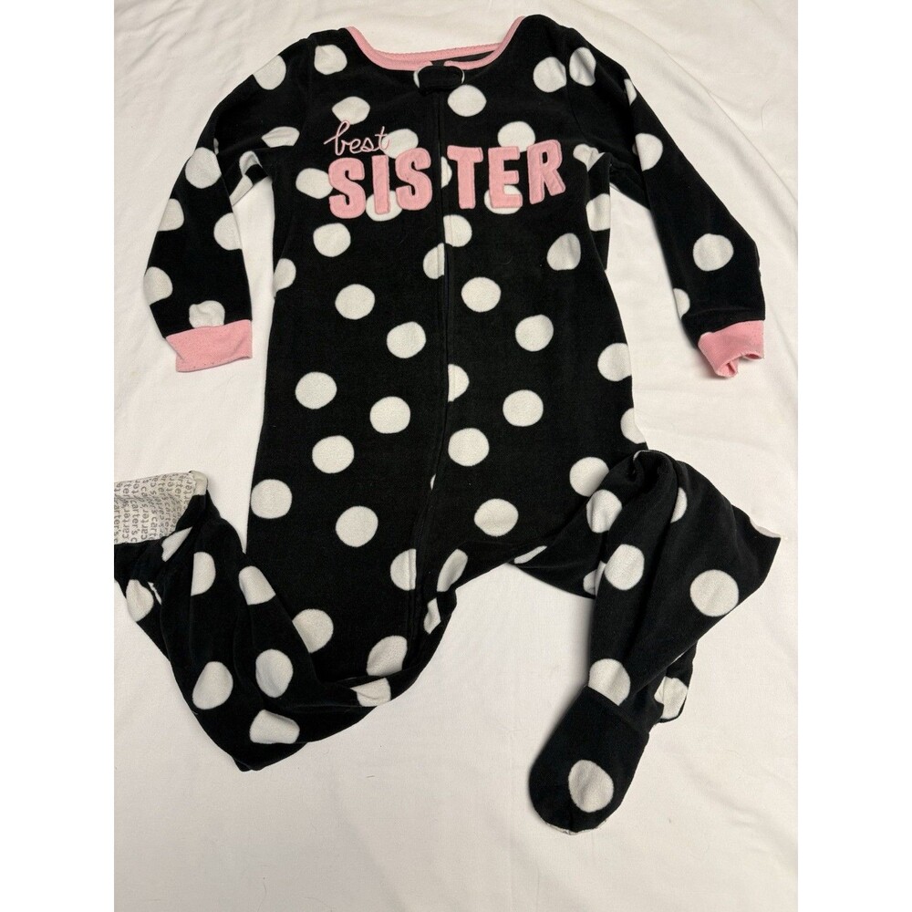 Carters Best Sister Footed 1 pc Pajamas Girls Sz 5T Polka Dot Blue/White /Pink